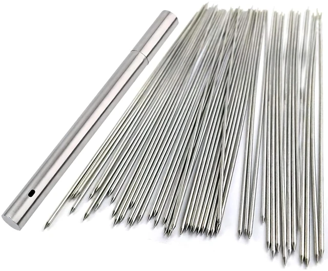 Main image of 13.4" Barbecue Skewers, 100 PCS Metal Skewers for Grilling, BBQ | Reusable Needle Sticks for Meat, Shrimp, Chicken, Vegetable, Kitchen, Party, Outdoor Cooking with Portable Metal Storage Tube