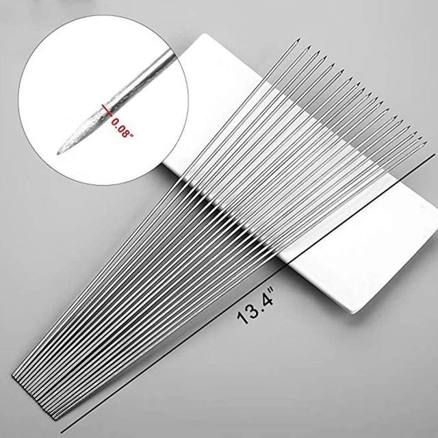 Alt view image 2 of 7 - 13.4" Barbecue Skewers, 100 PCS Metal Skewers for Grilling, BBQ | Reusable Needle Sticks for Meat, Shrimp, Chicken, Vegetable, Kitchen, Party, Outdoor Cooking with Portable Metal Storage Tube