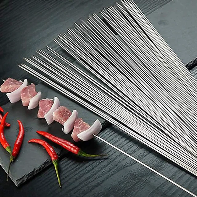 Alt view image 4 of 7 - 13.4" Barbecue Skewers, 100 PCS Metal Skewers for Grilling, BBQ | Reusable Needle Sticks for Meat, Shrimp, Chicken, Vegetable, Kitchen, Party, Outdoor Cooking with Portable Metal Storage Tube