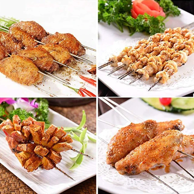 Alt view image 6 of 7 - 13.4" Barbecue Skewers, 100 PCS Metal Skewers for Grilling, BBQ | Reusable Needle Sticks for Meat, Shrimp, Chicken, Vegetable, Kitchen, Party, Outdoor Cooking with Portable Metal Storage Tube