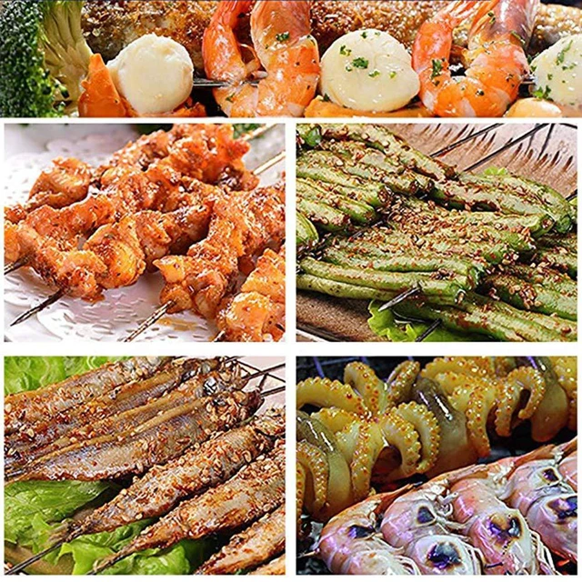 Alt view image 7 of 7 - 13.4" Barbecue Skewers, 100 PCS Metal Skewers for Grilling, BBQ | Reusable Needle Sticks for Meat, Shrimp, Chicken, Vegetable, Kitchen, Party, Outdoor Cooking with Portable Metal Storage Tube