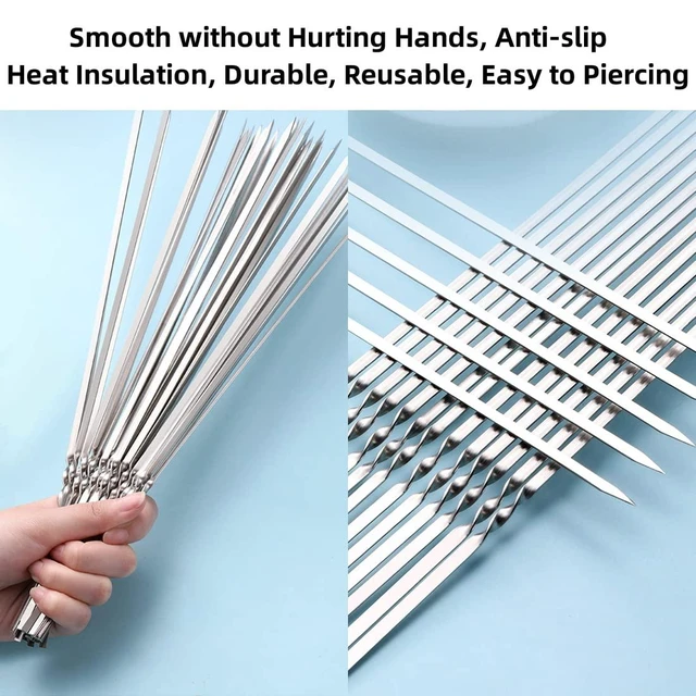 Alt view image 5 of 7 - 304 Stainless Steel Flat Skewers, BBQ Kebab Skewers 13.2" 20PCS | Flat & Wide No-Spin Design, Reusable Metal Skewers with Storage Tube for BBQ, Kabobs, Camping, Picnic and Outdoor Cooking Use