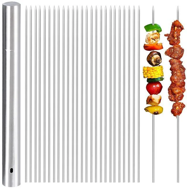 Main image of 100 Pack 15.2" Kabob Skewers, Metal Skewers for Grilling, Stick BBQ Barbecue Skewer, Reusable Grilling Skewers Set with Portable Storage Tube for Commercial and Home Use