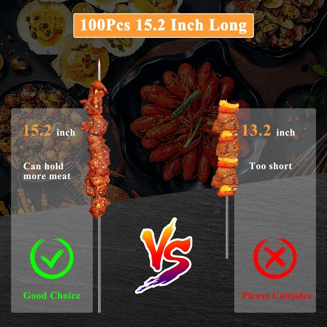 Alt view image 2 of 7 - 100 Pack 15.2" Kabob Skewers, Metal Skewers for Grilling, Stick BBQ Barbecue Skewer, Reusable Grilling Skewers Set with Portable Storage Tube for Commercial and Home Use