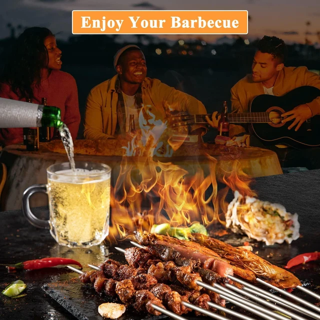 Alt view image 7 of 7 - 100 Pack 15.2" Kabob Skewers, Metal Skewers for Grilling, Stick BBQ Barbecue Skewer, Reusable Grilling Skewers Set with Portable Storage Tube for Commercial and Home Use