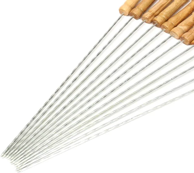 Main image of 12 PCS Skewers for Grilling, Kabob Skewers with Wood Handle, Reusable BBQ Barbecue Sticks for Marshmallow, Hot Dog, Meat, Vegetable, Camping Cookware Grill Cooking, 11.7" (Including Handle)