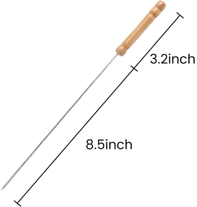 Alt view image 2 of 7 - 12 PCS Skewers for Grilling, Kabob Skewers with Wood Handle, Reusable BBQ Barbecue Sticks for Marshmallow, Hot Dog, Meat, Vegetable, Camping Cookware Grill Cooking, 11.7" (Including Handle)