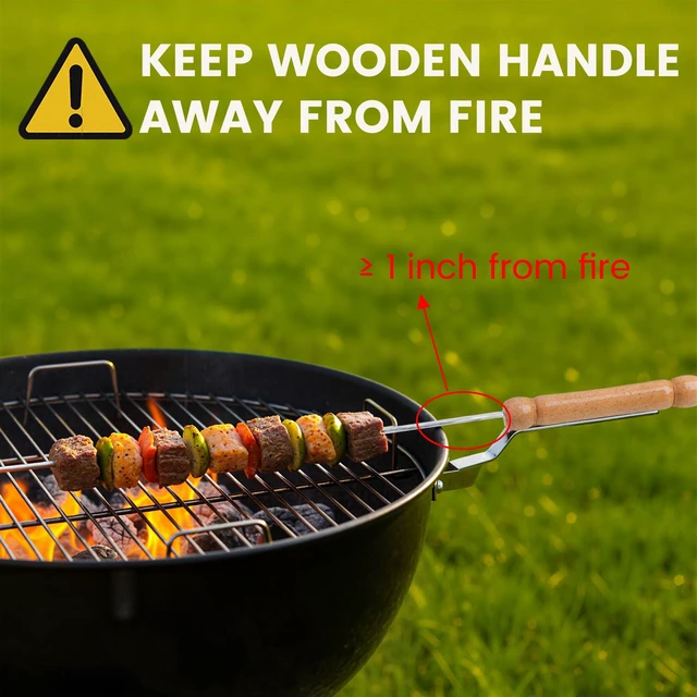 Alt view image 3 of 7 - 12 PCS Skewers for Grilling, Kabob Skewers with Wood Handle, Reusable BBQ Barbecue Sticks for Marshmallow, Hot Dog, Meat, Vegetable, Camping Cookware Grill Cooking, 11.7" (Including Handle)