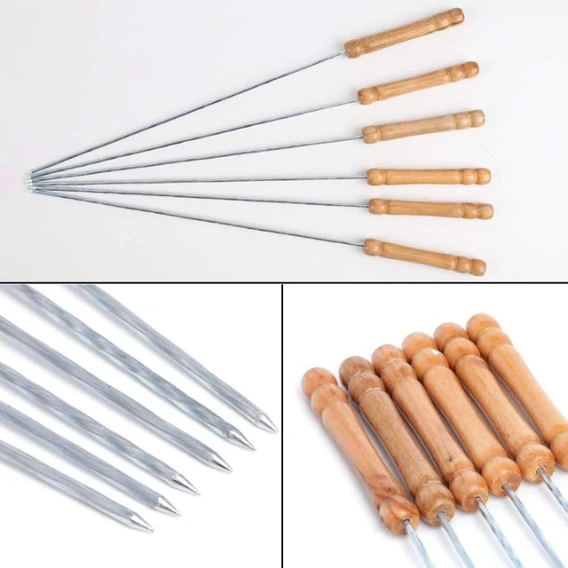Alt view image 5 of 7 - 12 PCS Skewers for Grilling, Kabob Skewers with Wood Handle, Reusable BBQ Barbecue Sticks for Marshmallow, Hot Dog, Meat, Vegetable, Camping Cookware Grill Cooking, 11.7" (Including Handle)