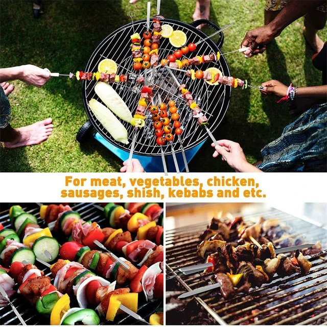 Alt view image 3 of 7 - 12PCS Kabob Skewers Flat Metal BBQ Barbecue Skewer 14" Long Stainless Steel Shish Kebob Sticks Wide Reusable Grilling Skewers Set for Meat Shrimp Chicken Vegetable, 12 Pack