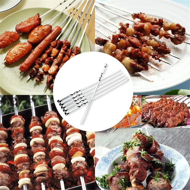 Alt view image 4 of 7 - 12PCS Kabob Skewers Flat Metal BBQ Barbecue Skewer 14" Long Stainless Steel Shish Kebob Sticks Wide Reusable Grilling Skewers Set for Meat Shrimp Chicken Vegetable, 12 Pack