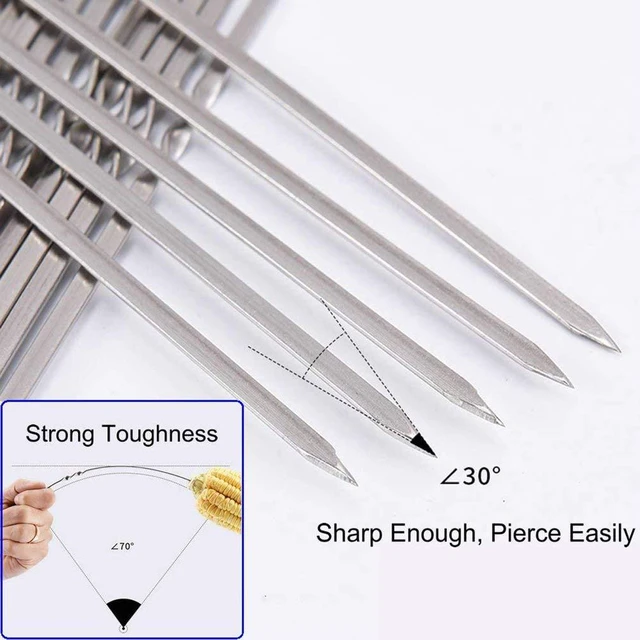 Alt view image 6 of 7 - 12PCS Kabob Skewers Flat Metal BBQ Barbecue Skewer 14" Long Stainless Steel Shish Kebob Sticks Wide Reusable Grilling Skewers Set for Meat Shrimp Chicken Vegetable, 12 Pack