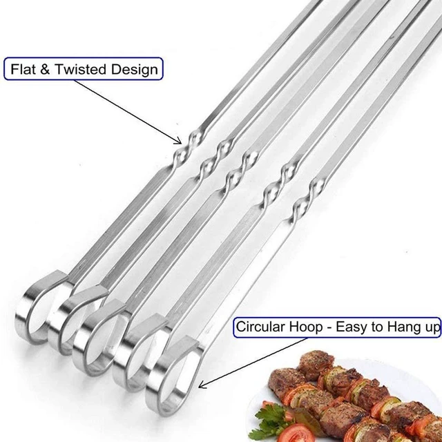Alt view image 7 of 7 - 12PCS Kabob Skewers Flat Metal BBQ Barbecue Skewer 14" Long Stainless Steel Shish Kebob Sticks Wide Reusable Grilling Skewers Set for Meat Shrimp Chicken Vegetable, 12 Pack