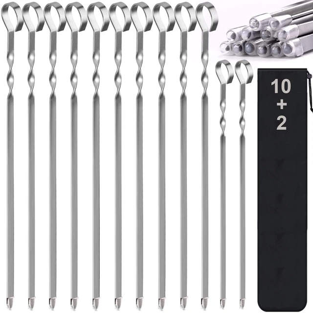 Main image of Skewers - 17" Kabob Skewers for Grilling, Metal Sticks for Kabobs Stainless Steel Flat Long Shish Kebab Reusable Grill BBQ Barbecue Sticks for Meat Chicken Vegetable, 12 Pack Bonus 14 Inch