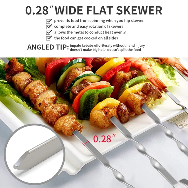 Alt view image 3 of 6 - Skewers - 17" Kabob Skewers for Grilling, Metal Sticks for Kabobs Stainless Steel Flat Long Shish Kebab Reusable Grill BBQ Barbecue Sticks for Meat Chicken Vegetable, 12 Pack Bonus 14 Inch