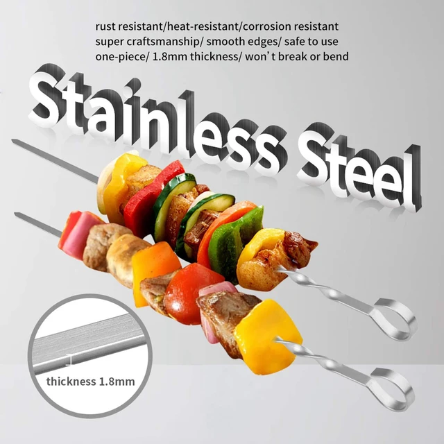 Alt view image 4 of 6 - Skewers - 17" Kabob Skewers for Grilling, Metal Sticks for Kabobs Stainless Steel Flat Long Shish Kebab Reusable Grill BBQ Barbecue Sticks for Meat Chicken Vegetable, 12 Pack Bonus 14 Inch