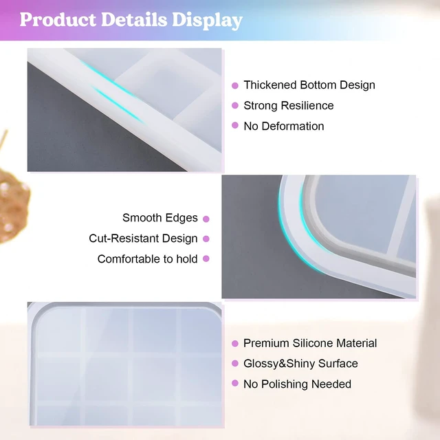 Alt view image 3 of 7 - Resin Tray Mold,Rectangle Rolling Tray Molds for Resin,Sturdy Silicone Tray Moulds with Edges,Large Rolling Tray Molds for Epoxy Casting,DIY Jewelry Holder,Home Decoration