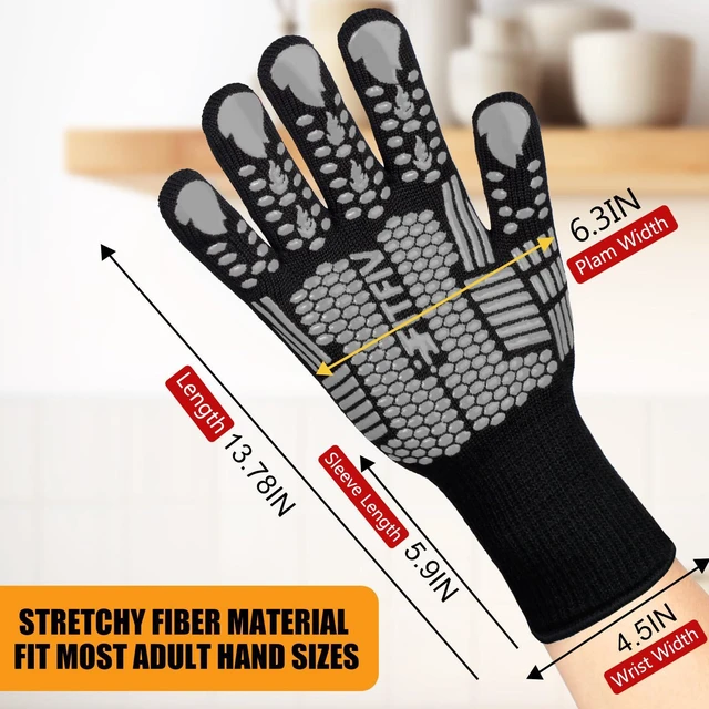 Alt view image 2 of 7 - BBQ Gloves, 1472°F Heat Resistant with Silicone Grip Oven Mitts | Non-Slip Grip, for BBQ, Grilling, Oven, Smoker, Cooking and Baking