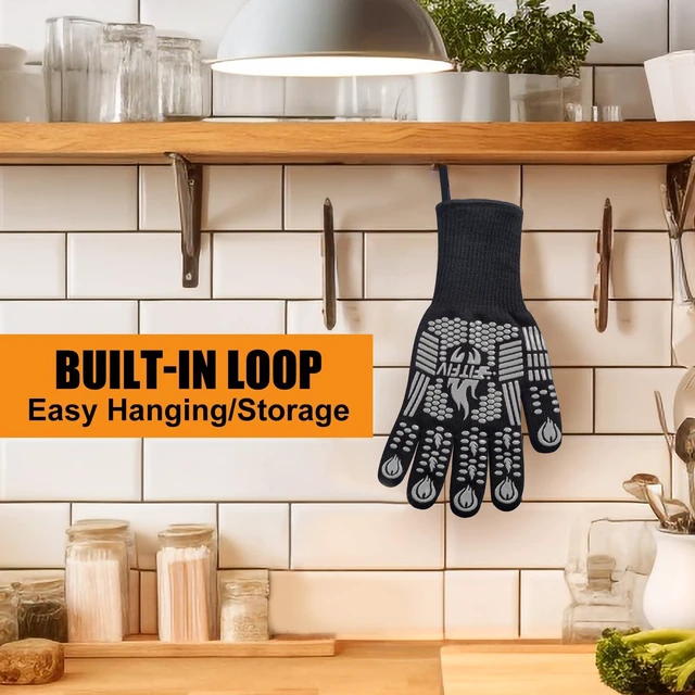 Alt view image 7 of 7 - BBQ Gloves, 1472°F Heat Resistant with Silicone Grip Oven Mitts | Non-Slip Grip, for BBQ, Grilling, Oven, Smoker, Cooking and Baking