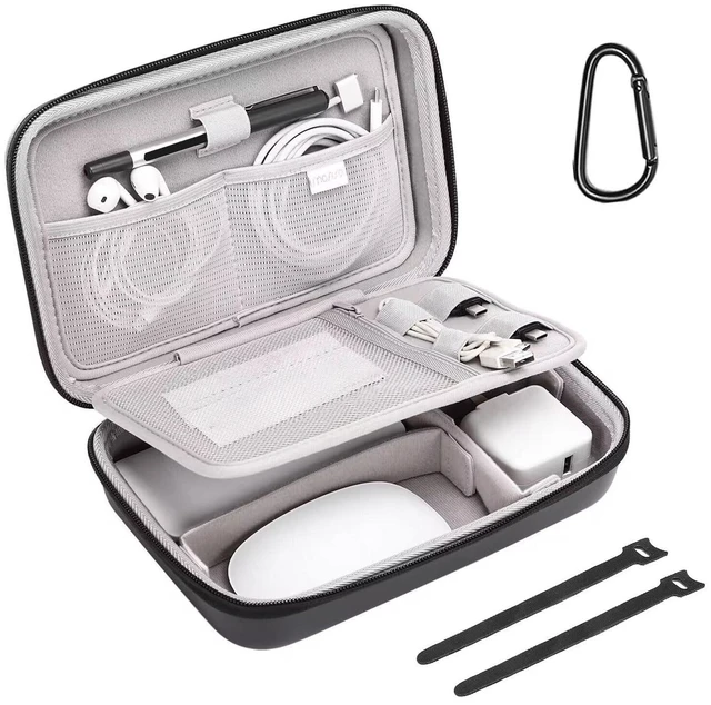 Main image of Electronic Organizer Travel Compatible with MacBook Power Adapter | Travel Case Compatible with Magic Mouse & Pencil SD Card USB Flash Disk with 4 Modular Insert & 2 Cable Tie & Snap Hook,Black