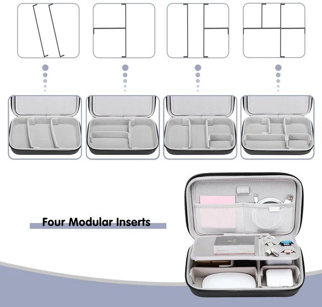Alt view image 3 of 6 - Electronic Organizer Travel Compatible with MacBook Power Adapter | Travel Case Compatible with Magic Mouse & Pencil SD Card USB Flash Disk with 4 Modular Insert & 2 Cable Tie & Snap Hook,Black