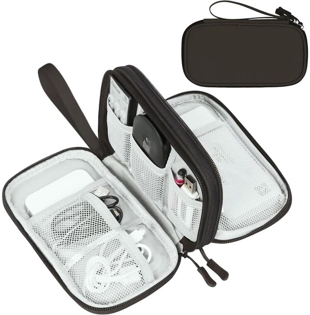 Main image of Electronic Organizer, Travel Tech Pouch Bag, Cable Organizer Coffee | Wrist Strap, Waterproof, Double Layers Portable Electronics Travel Carrying Case for Cord, Charger, Daily Business Trips Use