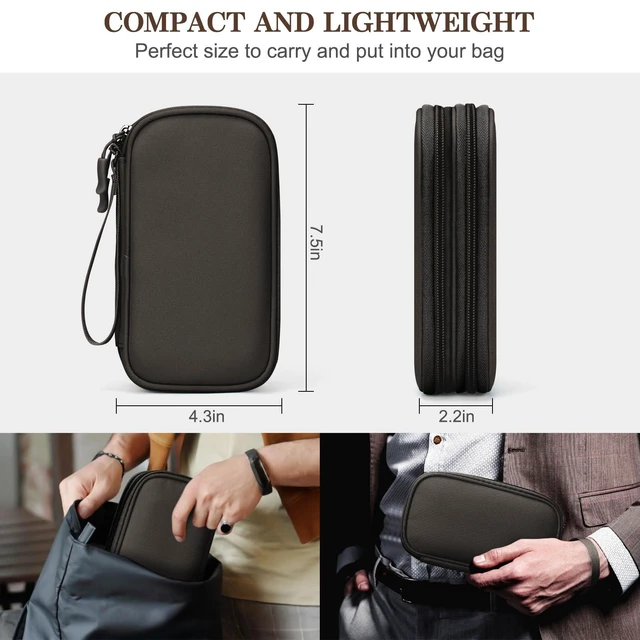 Alt view image 2 of 7 - Electronic Organizer, Travel Tech Pouch Bag, Cable Organizer Coffee | Wrist Strap, Waterproof, Double Layers Portable Electronics Travel Carrying Case for Cord, Charger, Daily Business Trips Use