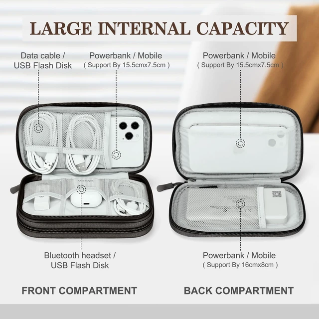 Alt view image 3 of 7 - Electronic Organizer, Travel Tech Pouch Bag, Cable Organizer Coffee | Wrist Strap, Waterproof, Double Layers Portable Electronics Travel Carrying Case for Cord, Charger, Daily Business Trips Use