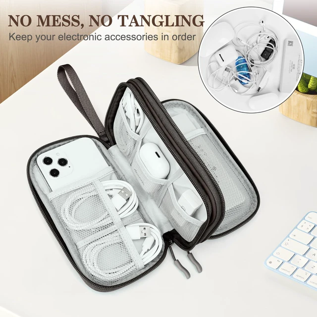 Alt view image 5 of 7 - Electronic Organizer, Travel Tech Pouch Bag, Cable Organizer Coffee | Wrist Strap, Waterproof, Double Layers Portable Electronics Travel Carrying Case for Cord, Charger, Daily Business Trips Use
