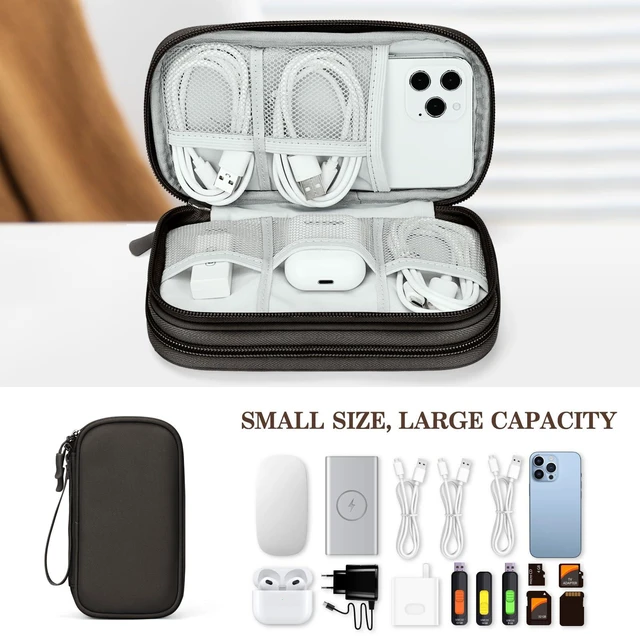 Alt view image 6 of 7 - Electronic Organizer, Travel Tech Pouch Bag, Cable Organizer Coffee | Wrist Strap, Waterproof, Double Layers Portable Electronics Travel Carrying Case for Cord, Charger, Daily Business Trips Use