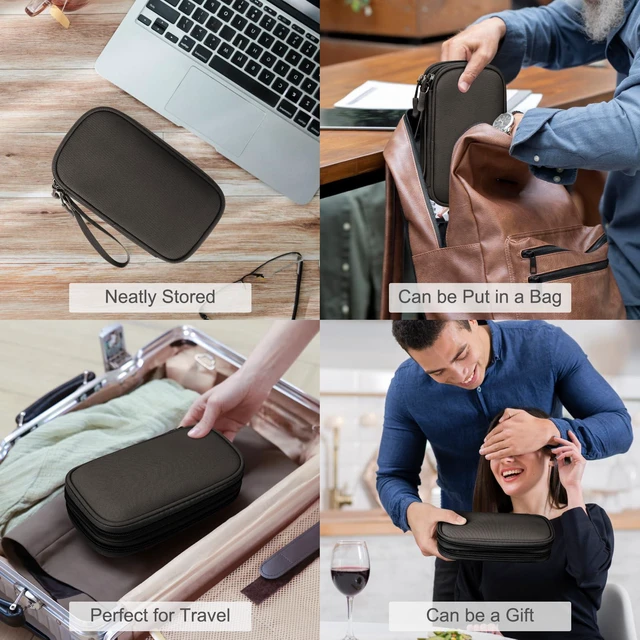 Alt view image 7 of 7 - Electronic Organizer, Travel Tech Pouch Bag, Cable Organizer Coffee | Wrist Strap, Waterproof, Double Layers Portable Electronics Travel Carrying Case for Cord, Charger, Daily Business Trips Use
