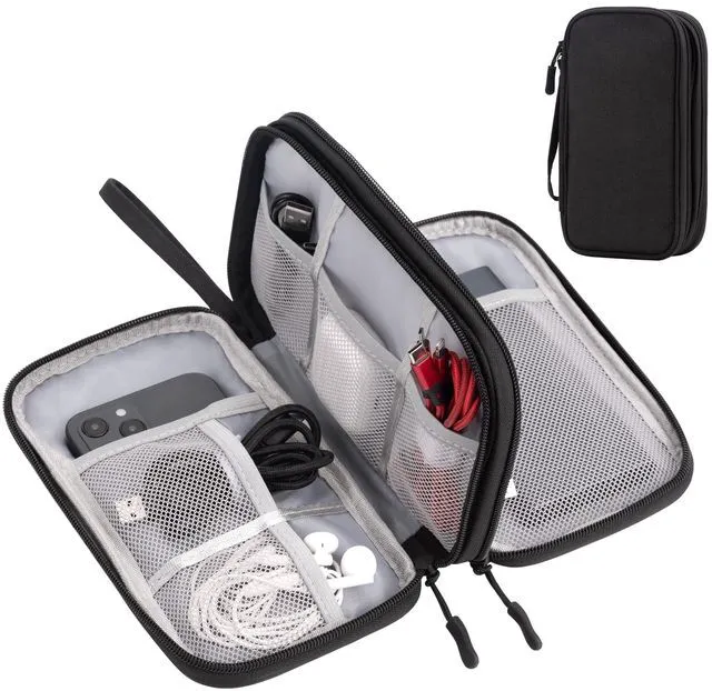 Main image of Travel Essentials Electronic Organizer Double Layer - Black, S | Waterproof cable organizer for cords, chargers, phone & earphones. Portable travel pouch.