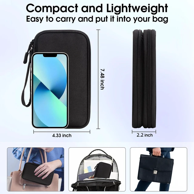 Alt view image 2 of 6 - Travel Essentials Electronic Organizer Double Layer - Black, S | Waterproof cable organizer for cords, chargers, phone & earphones. Portable travel pouch.