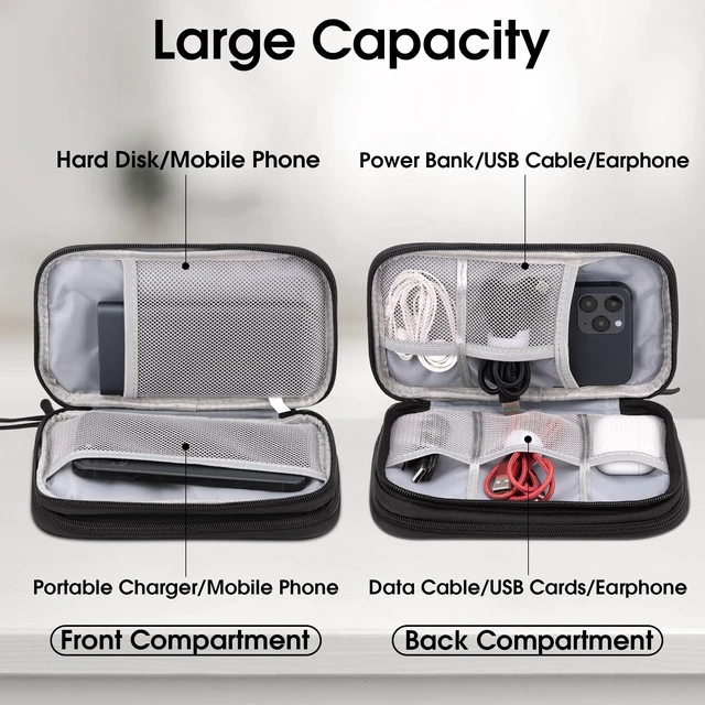 Alt view image 3 of 6 - Travel Essentials Electronic Organizer Double Layer - Black, S | Waterproof cable organizer for cords, chargers, phone & earphones. Portable travel pouch.