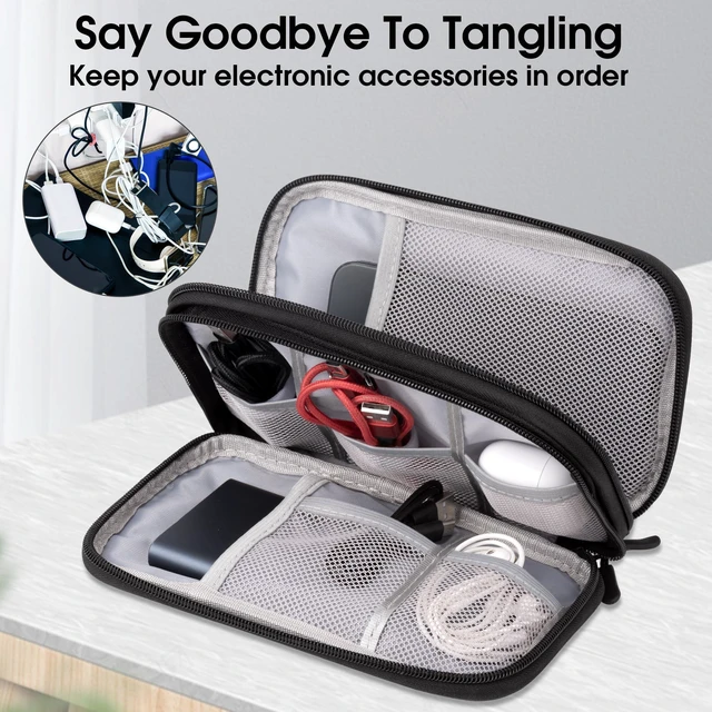 Alt view image 5 of 6 - Travel Essentials Electronic Organizer Double Layer - Black, S | Waterproof cable organizer for cords, chargers, phone & earphones. Portable travel pouch.