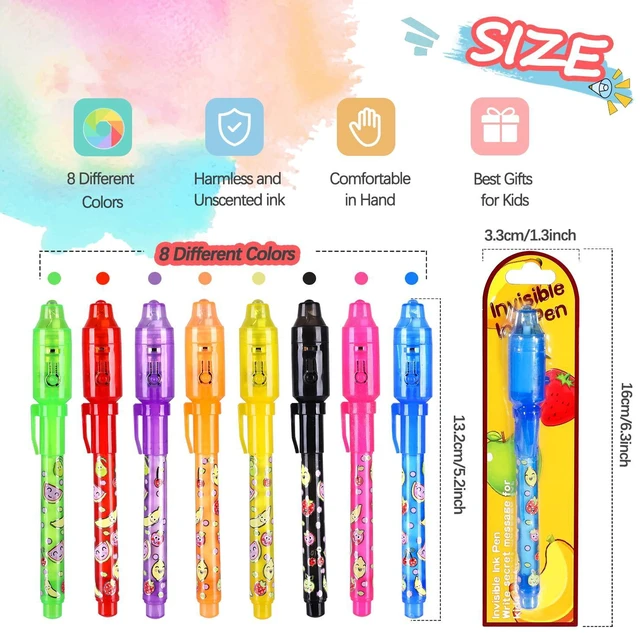 Alt view image 2 of 6 - Invisible Ink Pen for Kids, Birthday Party Favors for Girls Boys, Spy Pens with UV Light Secret Message Magic Markers, Goody Bag Stuffers Toys for 4-12 Year Old Girls Boys Gift (8PCS)