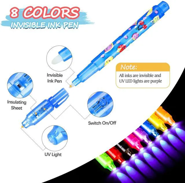 Alt view image 3 of 6 - Invisible Ink Pen for Kids, Birthday Party Favors for Girls Boys, Spy Pens with UV Light Secret Message Magic Markers, Goody Bag Stuffers Toys for 4-12 Year Old Girls Boys Gift (8PCS)