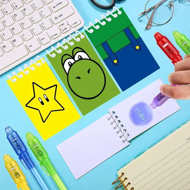 Alt view image 3 of 5 - 24 Pcs Super Bros Party Favors | Set of 12 Invisible Ink Pen and 12 Super Bros Mini Notepads | Gift Bag Stuffers for Super Bros Party Supplies