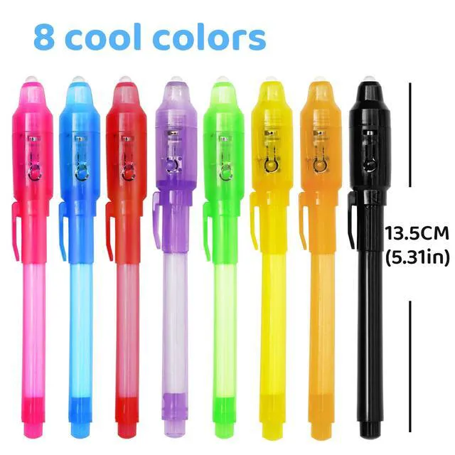 Alt view image 2 of 7 - 32 Pack Invisible Ink Pens with UV Light, 8 Colors Glow Secret Message Writing Detective Party Favors, Birthday Christmas Halloween Goodie Bag Stuffers Classroom Prizes School Supplies