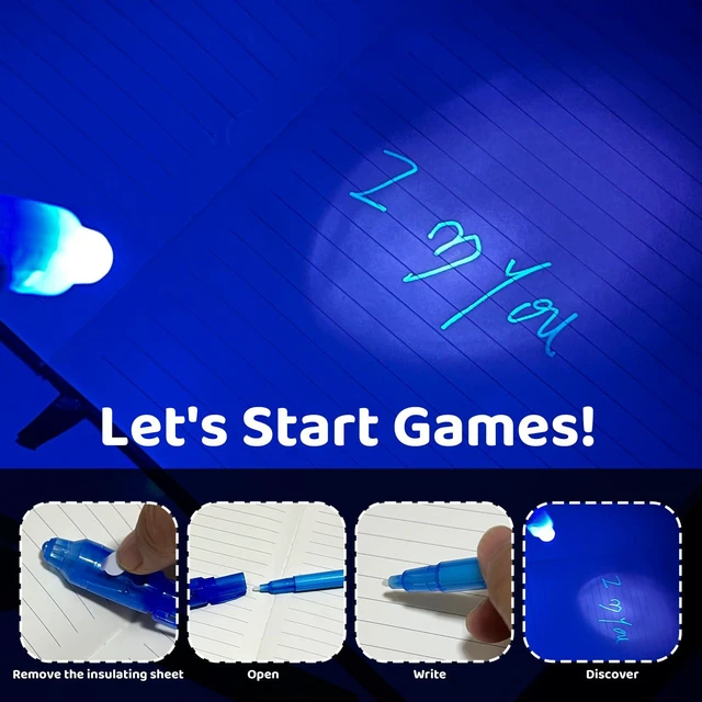 Alt view image 5 of 7 - 32 Pack Invisible Ink Pens with UV Light, 8 Colors Glow Secret Message Writing Detective Party Favors, Birthday Christmas Halloween Goodie Bag Stuffers Classroom Prizes School Supplies