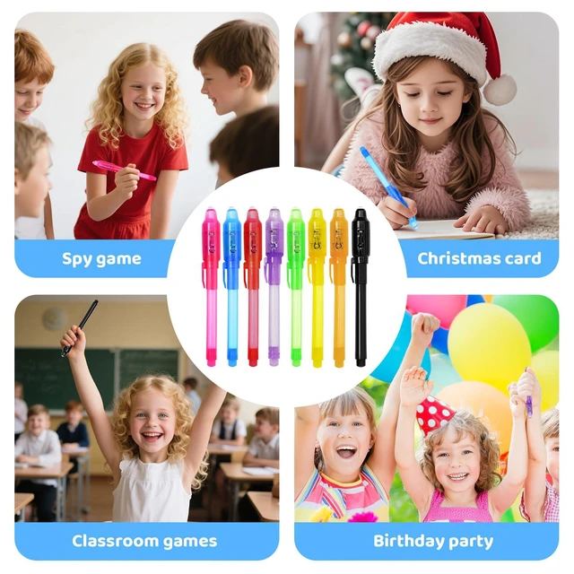Alt view image 7 of 7 - 32 Pack Invisible Ink Pens with UV Light, 8 Colors Glow Secret Message Writing Detective Party Favors, Birthday Christmas Halloween Goodie Bag Stuffers Classroom Prizes School Supplies