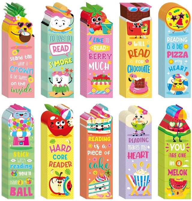 Main image of 90 Pcs Summer Scratch and Sniff Scented Bookmark Fruit Food Theme | Fruit Theme Sayings Bookmarks Sayings Assorted Cute Scented Gifts for Learning Reading Rewards Food Read Lovers, 10 Styles