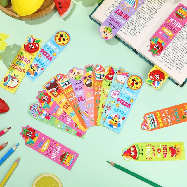Alt view image 4 of 6 - 90 Pcs Summer Scratch and Sniff Scented Bookmark Fruit Food Theme | Fruit Theme Sayings Bookmarks Sayings Assorted Cute Scented Gifts for Learning Reading Rewards Food Read Lovers, 10 Styles