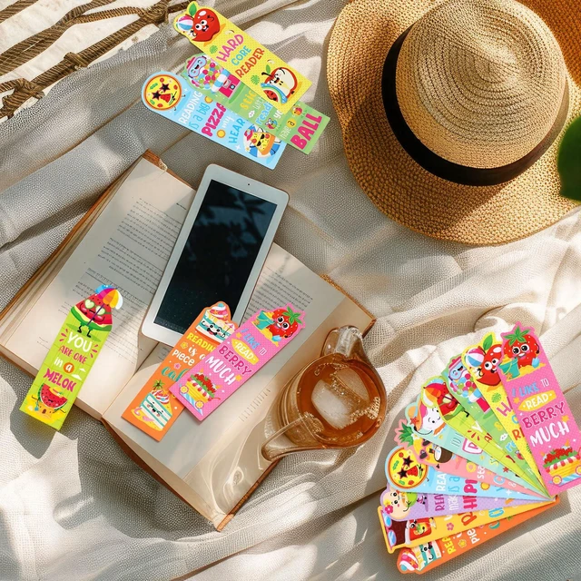 Alt view image 5 of 6 - 90 Pcs Summer Scratch and Sniff Scented Bookmark Fruit Food Theme | Fruit Theme Sayings Bookmarks Sayings Assorted Cute Scented Gifts for Learning Reading Rewards Food Read Lovers, 10 Styles