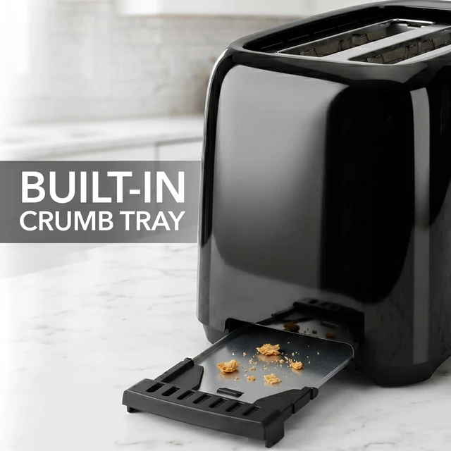 Alt view image 7 of 7 - Electric 2 Slice Toaster Machine 6-Shade Setting, Black TP2210B | Compact Design and Removable Crumb Tray, 700W Power Perfect for Toasting Bread, Thin Bagels and Waffles