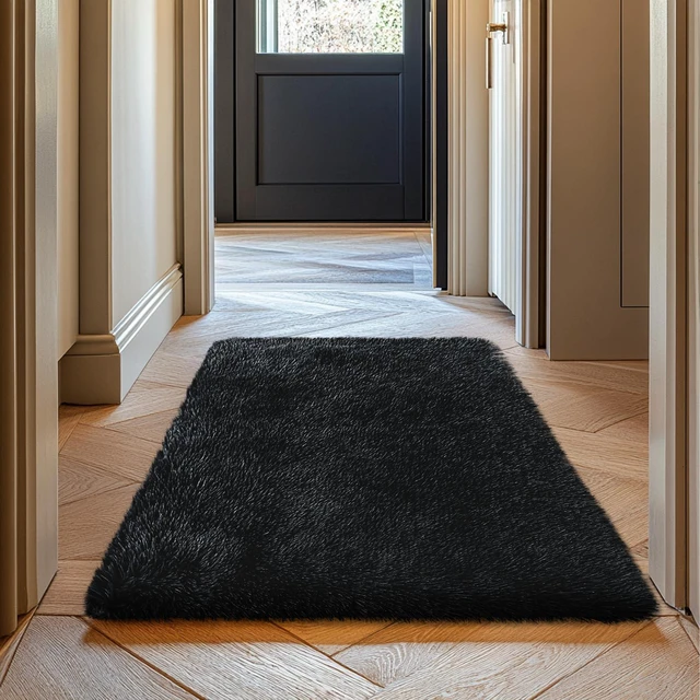 Alt view image 4 of 7 - 2x3 Area Rugs for Bedroom,Black Small Fluffy Shag Rug | Non-Shedding Fuzzy Rug ,Indoor Plush Carpet for Living Room Dorm Home Decor