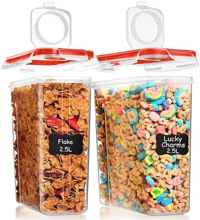 Main image of 2 PC (2.5L / 15.4 Oz) Small Airtight Cereal Containers with Lids | BPA-Free Clear Plastic Storage Containers Space Saving Kitchen & Pantry Canisters for Rice, Dorms, RVs, Pasta, Sugar, Flour