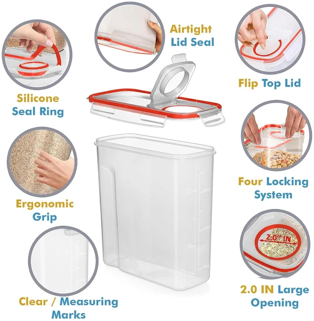 Alt view image 2 of 7 - 2 PC (2.5L / 15.4 Oz) Small Airtight Cereal Containers with Lids | BPA-Free Clear Plastic Storage Containers Space Saving Kitchen & Pantry Canisters for Rice, Dorms, RVs, Pasta, Sugar, Flour