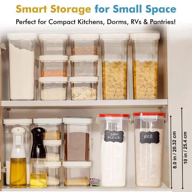 Alt view image 7 of 7 - 2 PC (2.5L / 15.4 Oz) Small Airtight Cereal Containers with Lids | BPA-Free Clear Plastic Storage Containers Space Saving Kitchen & Pantry Canisters for Rice, Dorms, RVs, Pasta, Sugar, Flour