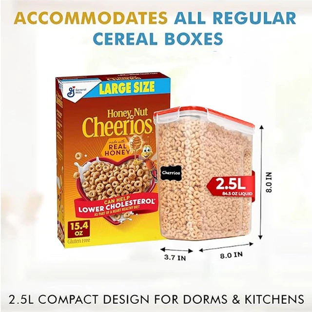 Alt view image 3 of 7 - 2 PC (2.5L / 15.4 Oz) Small Airtight Cereal Containers with Lids | BPA-Free Clear Plastic Storage Containers Space Saving Kitchen & Pantry Canisters for Rice, Dorms, RVs, Pasta, Sugar, Flour